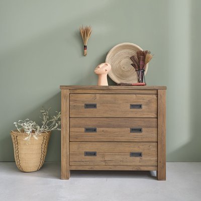 Commode en bois de teck recyclé 90 cm 3 tiroirs  CARGO BERAH GETAH