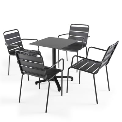 Table 60x60 cm inclinable stratifiée avec pied noir et chaises en métal, OPERA OVIALA