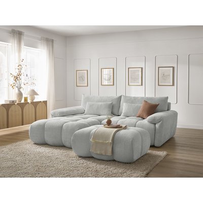 Canapé d'angle fixe 4 places en tissu texturé avec pouf, IVANE BOBOCHIC