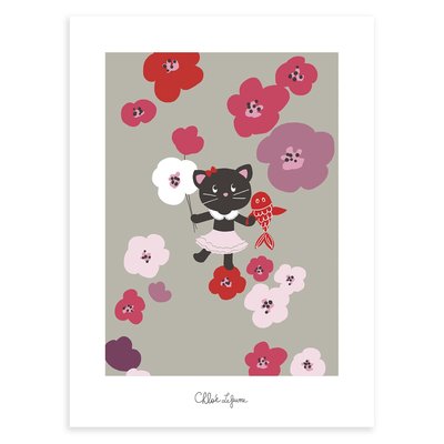 Affiche chat et fleurs MILLY & FLORE LILIPINSO