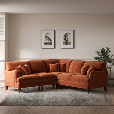 Emeline Velvet Corner Sofa with Castor Legs ÉDITÉ