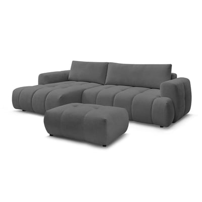 Canapé d'angle convertible 3 places en tissu lisse avec pouf, FUJI BOBOCHIC