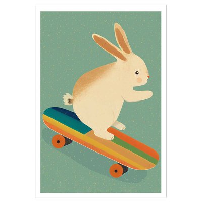 Affiche enfant lapin sur skateboard HEXOA