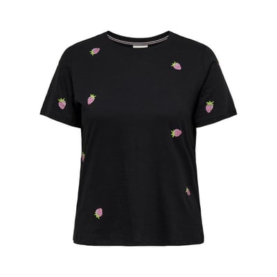 T-shirt en coton biologique noir uni avec une coupe ajustée et un col rond ONLY CARMAKOMA