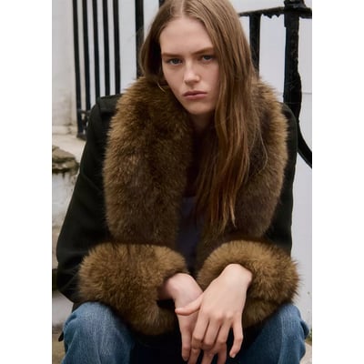 Manteau en mélange de laine avec poil amovible MANGO