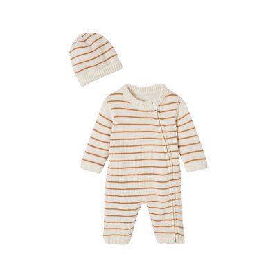 Ensemble combinaison et bonnet en tricot rayé VERTBAUDET