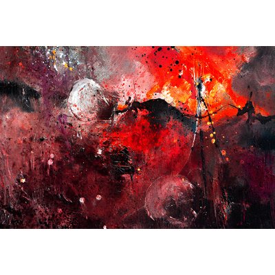 Tableau abstrait rouge galaxie HEXOA