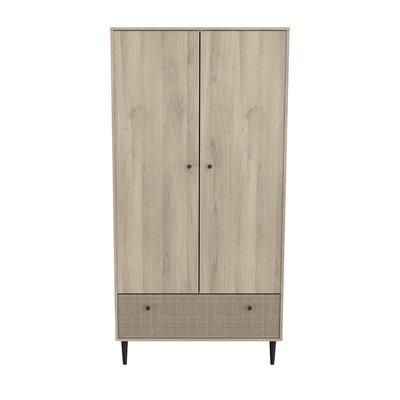Armoire 2 portes et 1 tiroir décor chêne kronberg, impression rotin et noir mat Saïgon - H181,1 cm CALICOSY
