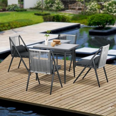 Ensemble salon de jardin design Acapulco 4 places 5 pièces noir gris OUTSUNNY