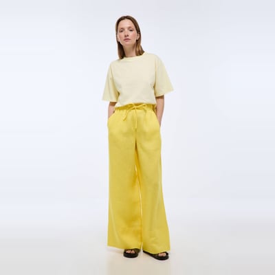 Pantalon large à taille élastiquée en lin MONOPRIX