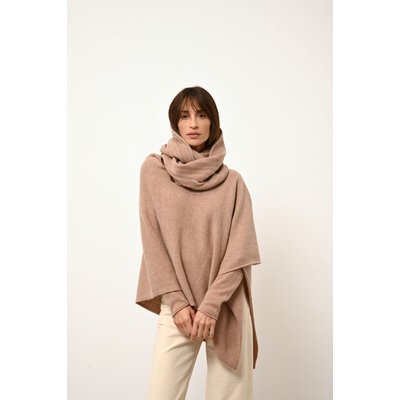 ASHLEY poncho col bateau camel chiné en cachemire JUST CASHMERE