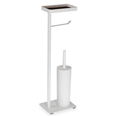 Dérouleur papier WC et brosse avec tablette en métal blanc 20x15x75cm VERSA