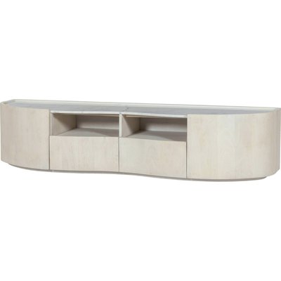 Meuble tv design arrondi en bois de manguier et marbre naturel RECOLLECTION