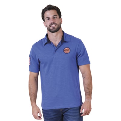 Polo en coton biologique bleu uni pourvu d'une coupe droite et d'un col boutonné RUCKFIELD
