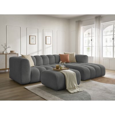 Canapé d'angle fixe 4 places en tissu bouclette avec pouf, TALIA BOBOCHIC