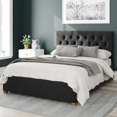 Olivier Plush Velvet Storage Ottoman Bed with Button Tufted Upholstered Headboard ASPIRE