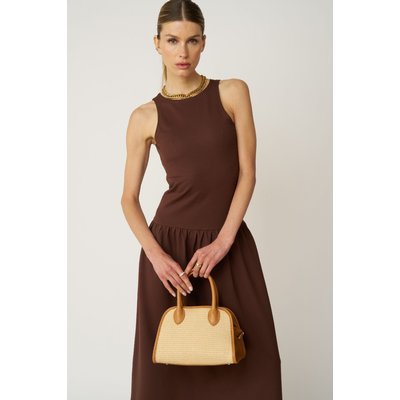 Sac bowling en cuir grainé et raphia VALENTINA OH MY BAG
