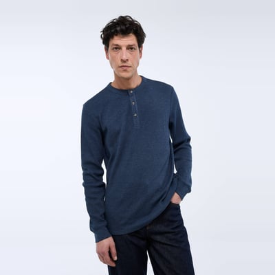 T-shirt col tunisien manches longues gaufré en coton BIO GOTS MONOPRIX