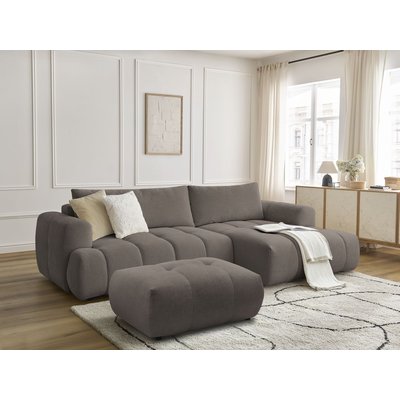 Canapé d'angle convertible 3 places en tissu lisse avec pouf, FUJI BOBOCHIC