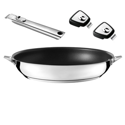 Set poêle 32 cm revêtement céramique avec poignée inox et anses amovibles - ECLIPSE CUISINOX