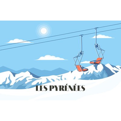 Tableau Mural Illustration Télésiège Pyrénées MONTAGNE CEANOTHE