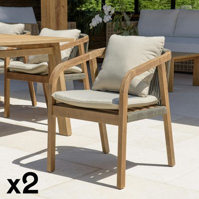 Fauteuil de jardin acacia et cordage vert avec coussins (lot de 2) BAHIA PIER IMPORT