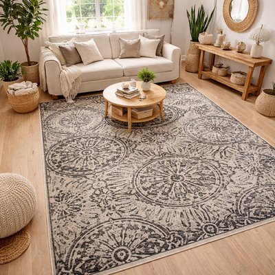 Tapis salon et chambre tissé motif rétro-vintage LYN1 TRANBY UN AMOUR DE TAPIS