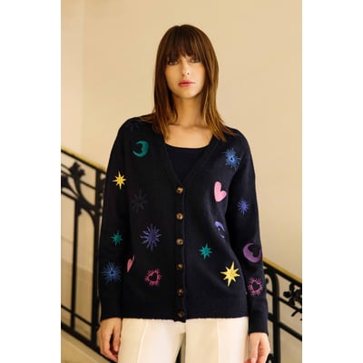 Gilet col rond imprimé broderie MOKA LA PETITE ETOILE