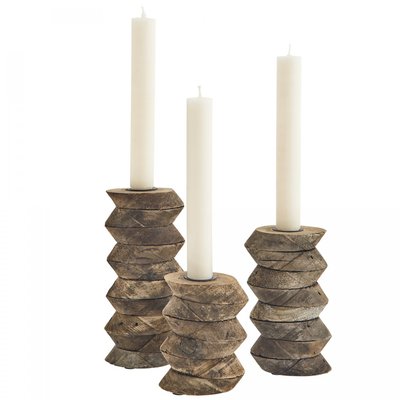 Lot de 3 bougeoirs en bois recyclé Ze MADAM STOLTZ