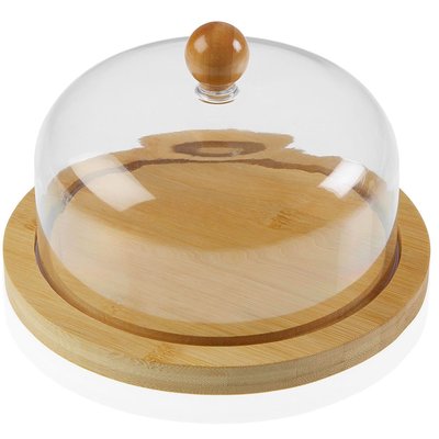 Plateau fromage rond bambou et cloche acrylique 20x20x10cm VERSA