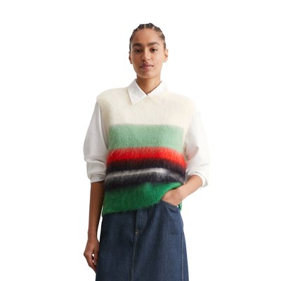 Pull-over rayé regular en mélange de laine vierge et de mohair brossé MARC O’POLO DENIM