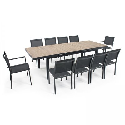 Salon de jardin table extensible 8 chaises et 2 fauteuils TIVOLI OVIALA