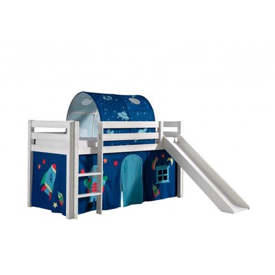 PINO Lit mezzanine avec toboggan + Space rideau et tunnel de lit + 3 pochettes VIPACK