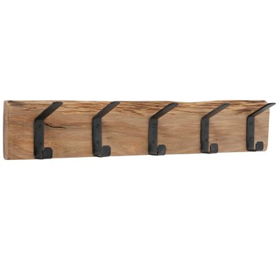 Portemanteau mural bois et métal noir 5 accroches 55x8x11cm WADIGA