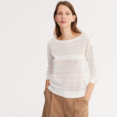Pull col bateau maille pointelle, lin majoritaire ANNE WEYBURN