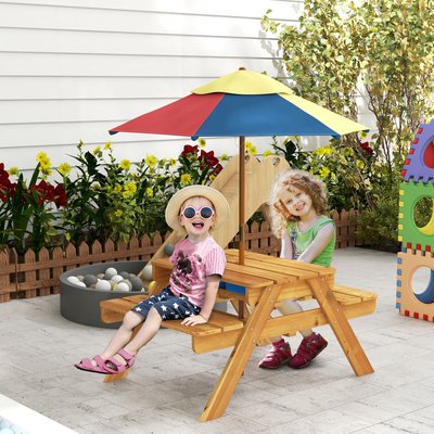 Ensemble table de pique-nique enfant 4 places avec parasol et 2 bacs OUTSUNNY