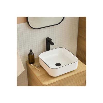 Vasque à poser carrée céramique blanche avec liseret noir 37cm ALIX MOB IN