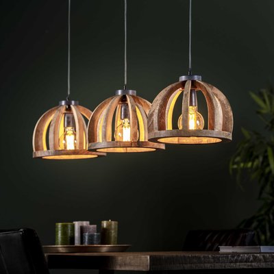 Suspension contemporaine 3 lampes ajourées bois de manguier LUCKNOW PIER IMPORT