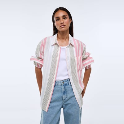 Chemise manches longues rayée en lin MONOPRIX
