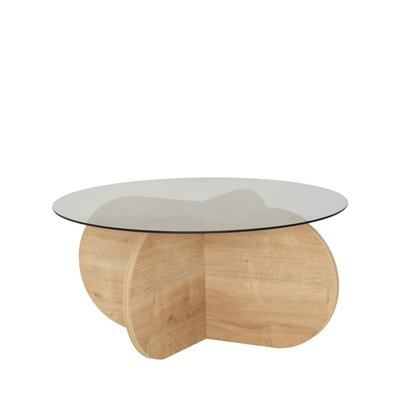 Table basse ronde en verre trempé et bois ø75cm- BULLY DRAWER