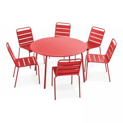 Salon de jardin table ronde et 6 chaises en métal, PALAVAS OVIALA