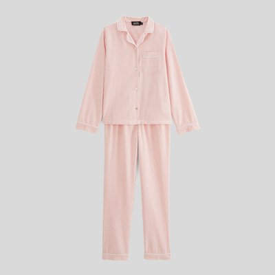 Pyjama chemise manches longues en seersucker rayé coton BIO GOTS MONOPRIX