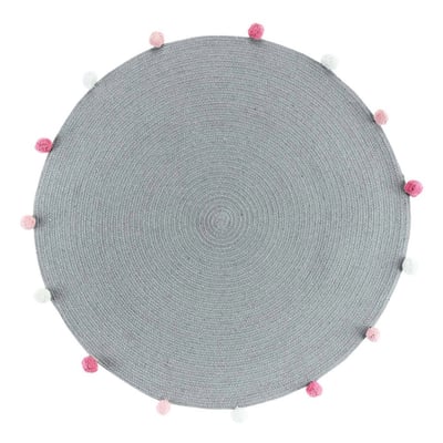 Tapis Rond Pompons 90  Pompomparty Gris DECORATIE
