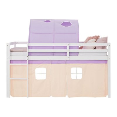 Lit mi-hauteur 90x200 cm avec sommier, tunnel et rideau violet HOMESTYLE4U