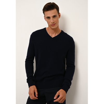NATHAN pull col v navy en cachemire JUST CASHMERE