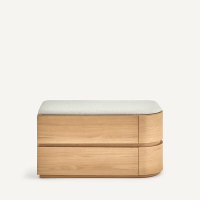 Élément banquette de rangement, pour dressing modulable en plaqué chêne, EVORIA AM.PM
