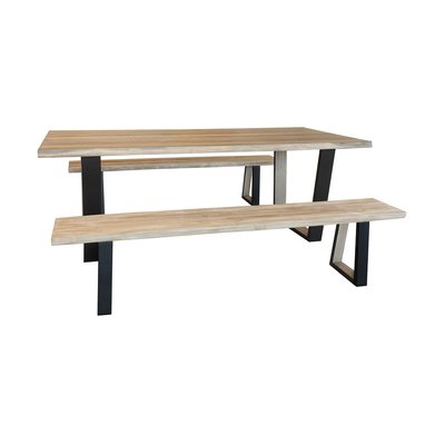 Ensemble table et banc en bois d'acacia et pieds métal, HERA NOW'S HOME
