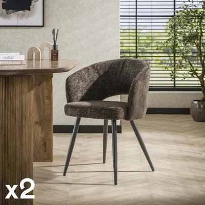 Fauteuil de table en velours tissé chocolat avec dossier ouvert (lot de 2) GALWAY PIER IMPORT