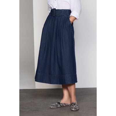 Jupe midi plissée en denim à ceinture NEXT