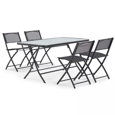 Salon de jardin table et 4 chaises pliantes en acier et verre, CALVI OVIALA